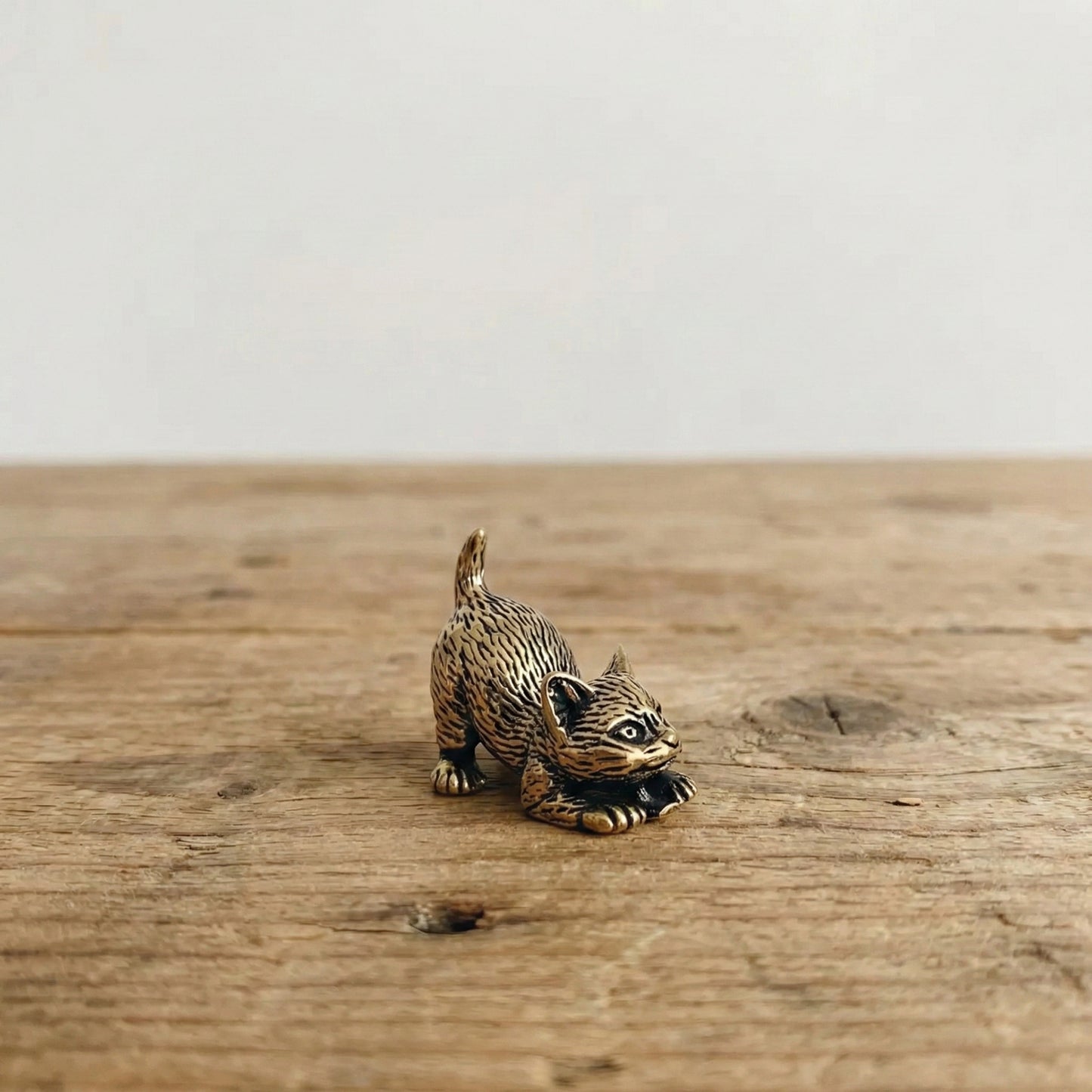 The Small Guardian- Miniature Brass Kitten Object