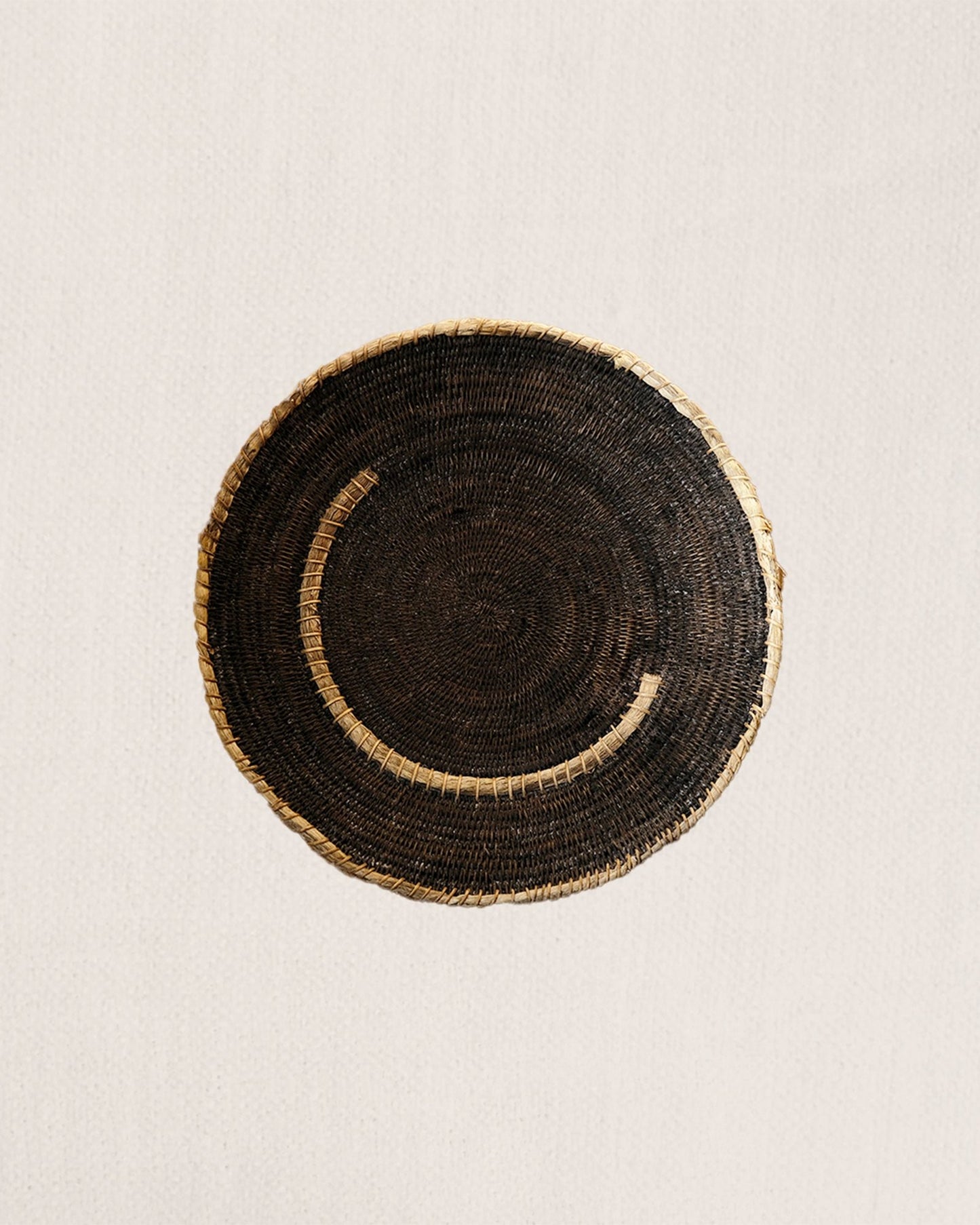 Vintage Zambian Makenge basket showing Makenge bush root dye pattern, traditional Mbunda craft