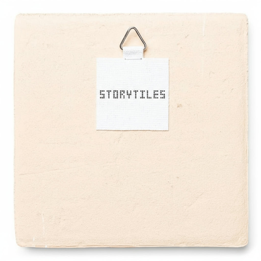 Back of the Taking My Time Storytile showing Storytiles branding and ceramic finish