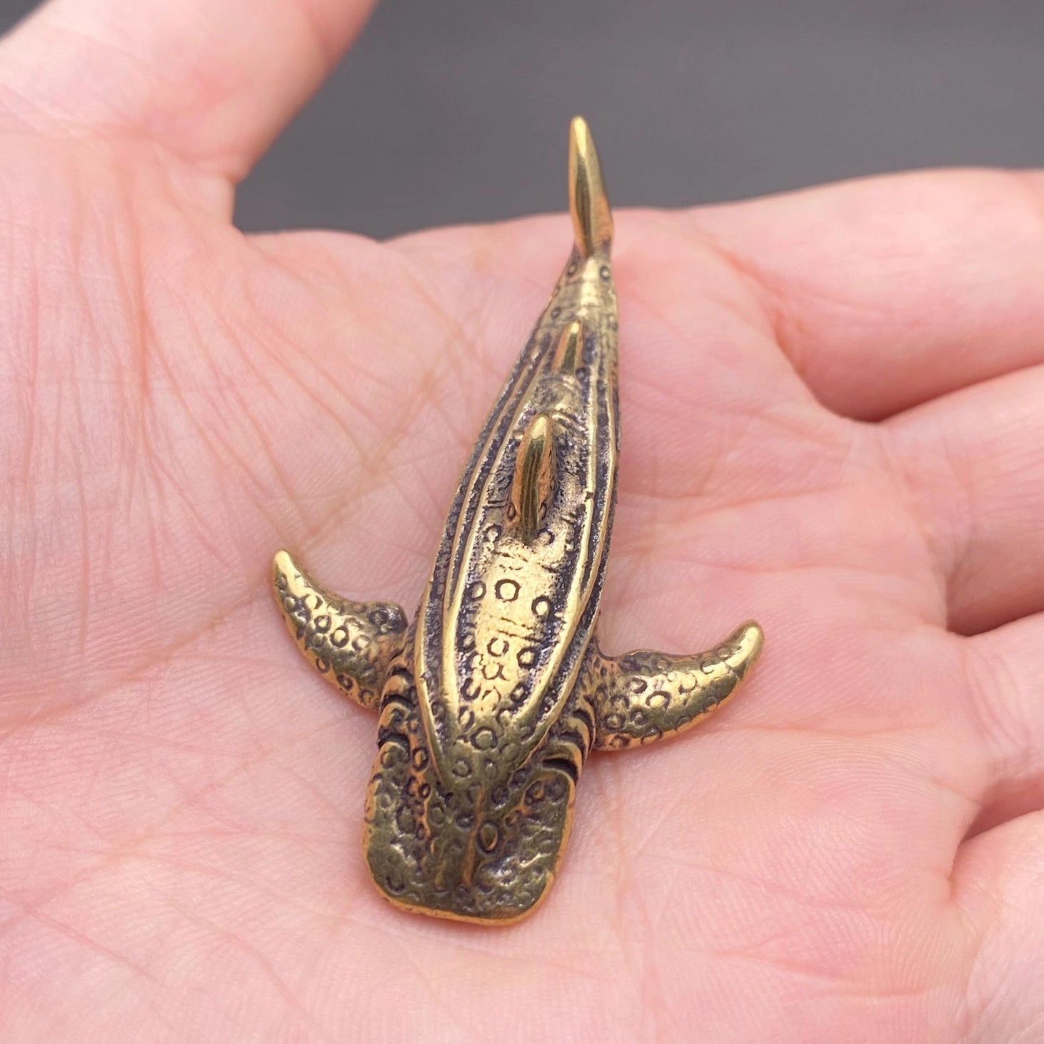 The Gentle Voyager: Miniature Brass Whale Shark Object