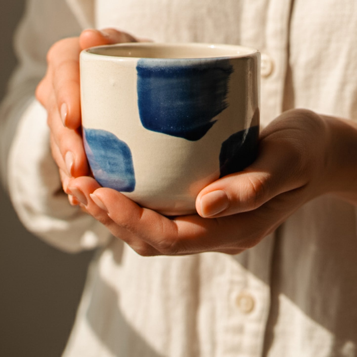Hand-Painted Ceramic Mug – Blue Brush