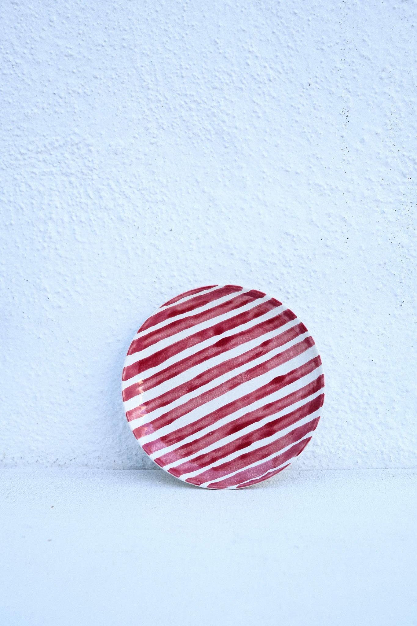 Hand-Painted Ceramic Breakfast Plate – Red Stripes