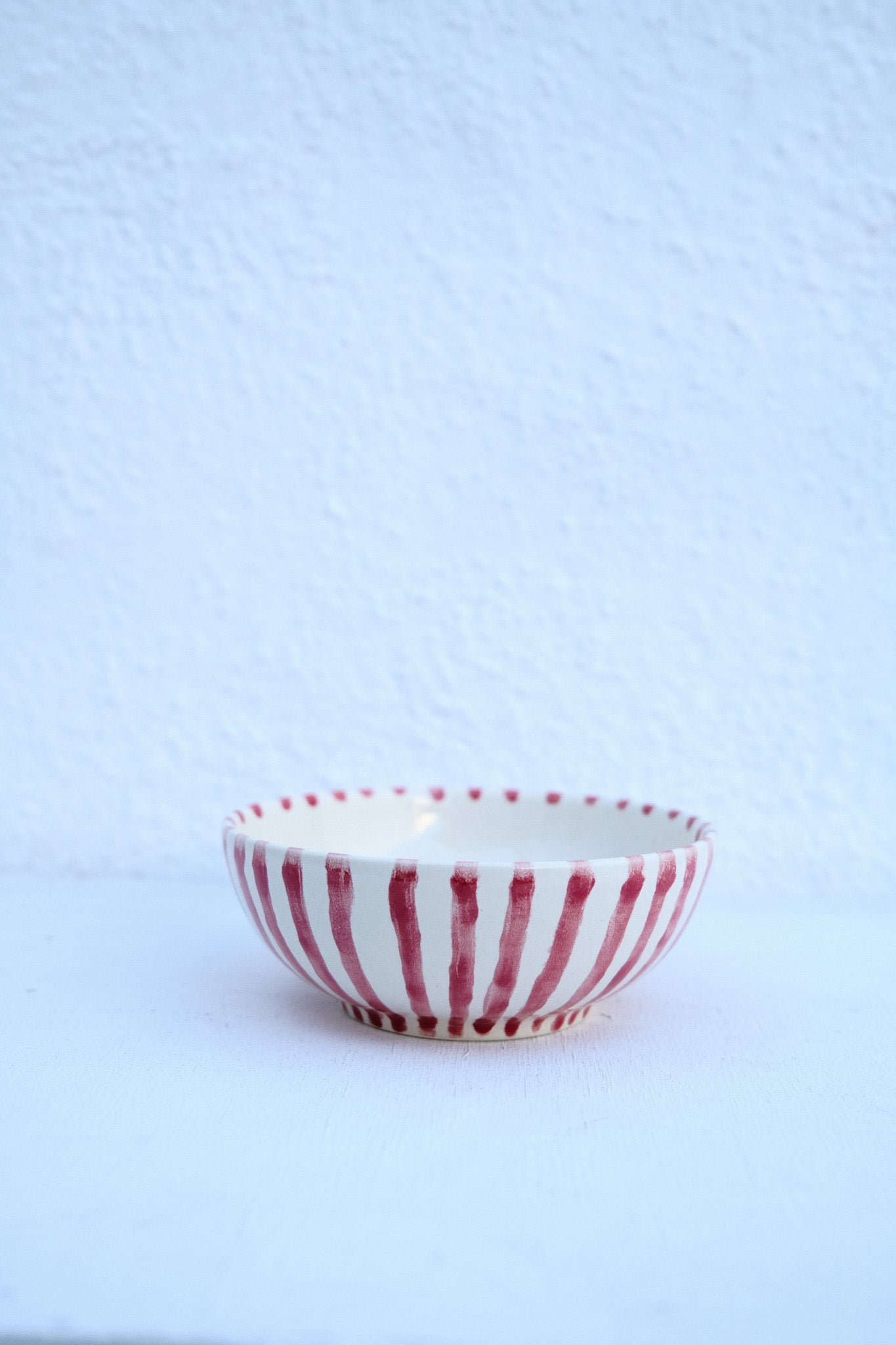 Hand-Painted Ceramic Breakfast Bowl – Red Stripes