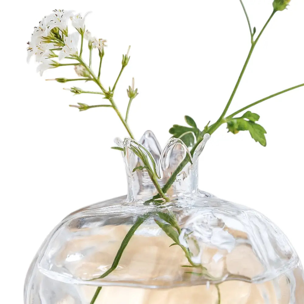 Clear glass pomegranate bud vase