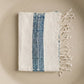 The Aden hand towel showing close-up of hand-spun cotton texture and navy woven stripes against a neutral background