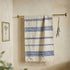 The Aden hand-spun Ethiopian cotton hand towel in navy and cream stripes, displayed flat showing woven stripe pattern and natural texture, from WILLAGE