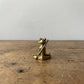 The Balanced Warrior miniature brass frog figurine seated cross-legged holding a staff, solid brass with aged patina, from WILLAGE Tiny Objects collection
