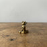 The Balanced Warrior miniature brass frog figurine seated cross-legged holding a staff, solid brass with aged patina, from WILLAGE Tiny Objects collection