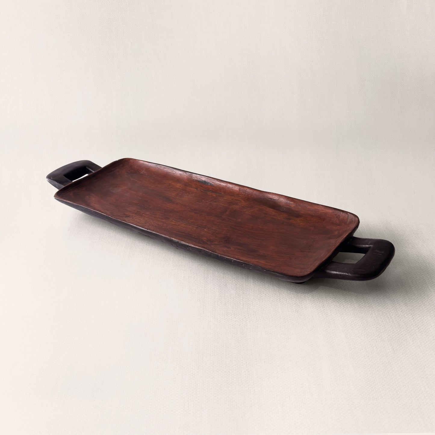Bamenda hand-carved African hardwood serving tray with rounded handles, handcrafted by Togu'na in South Africa, from WILLAGE