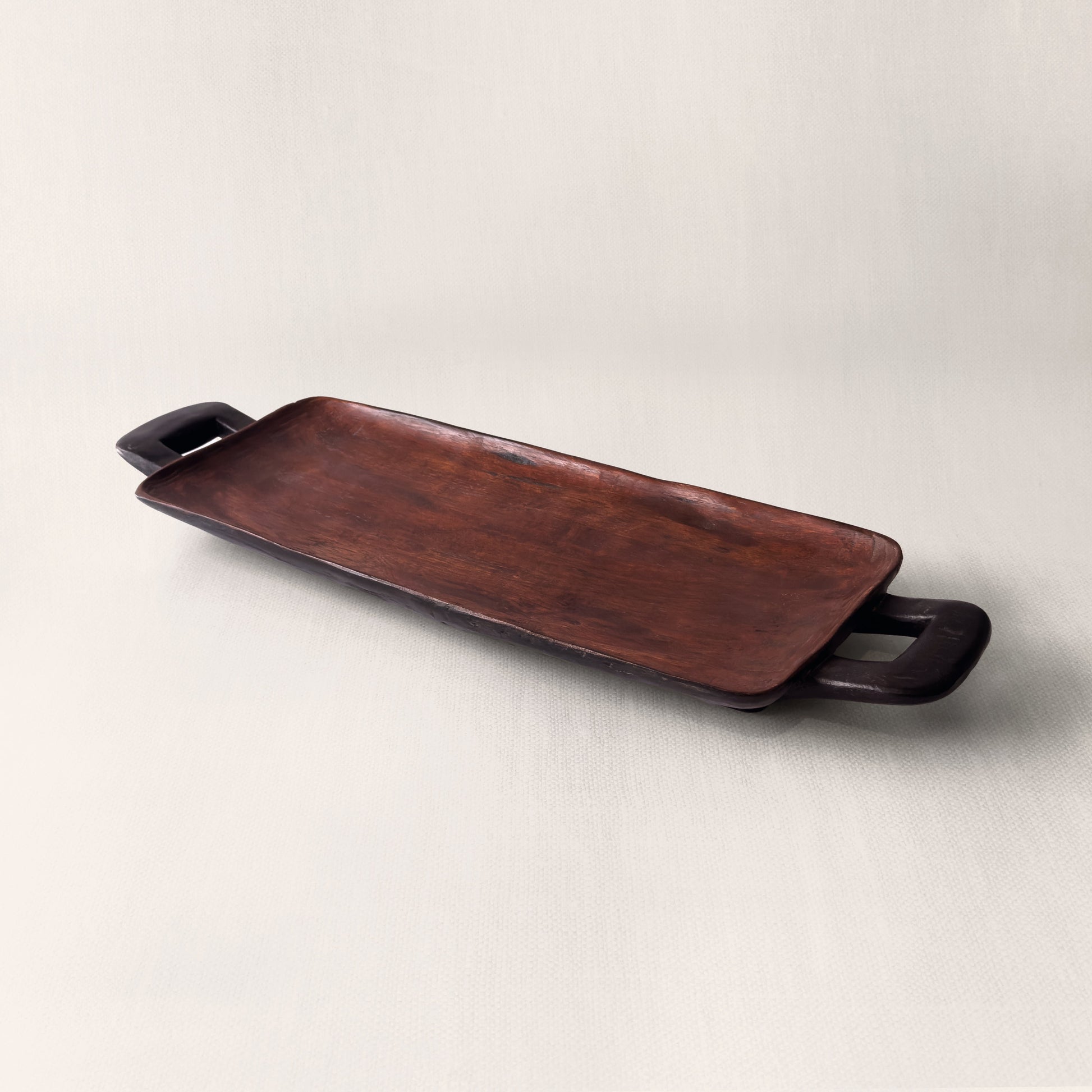 Bamenda hand-carved African hardwood serving tray with rounded handles, handcrafted by Togu'na in South Africa, from WILLAGE