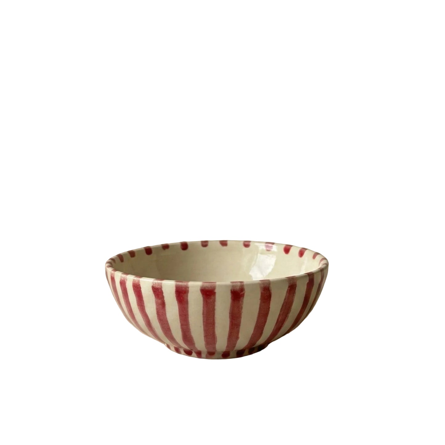 Hand-painted red striped earthenware breakfast bowl, hand-shaped and hand-painted by Club Bonheur in Belgium, from WILLAGE