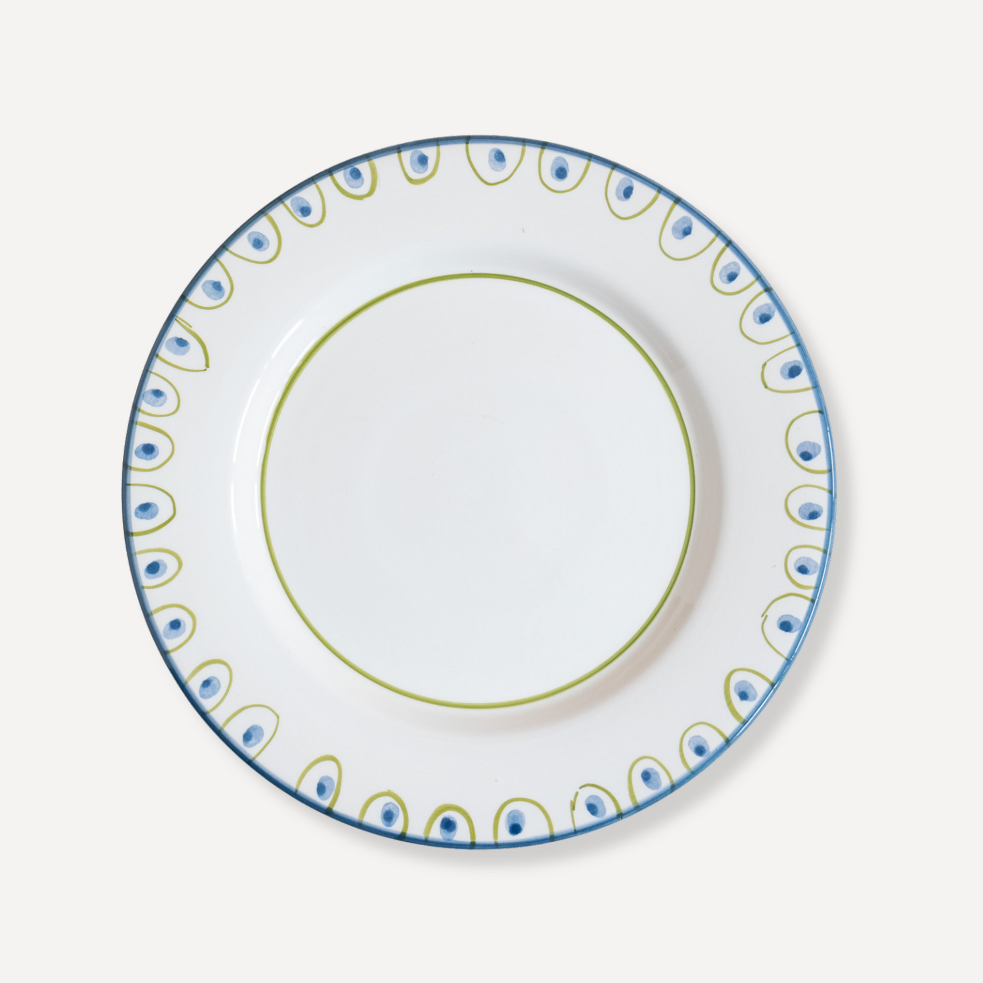 Coconut dinner plate shown with matching Coqueiro dessert plate, hand-painted ceramic tableware from Portugal