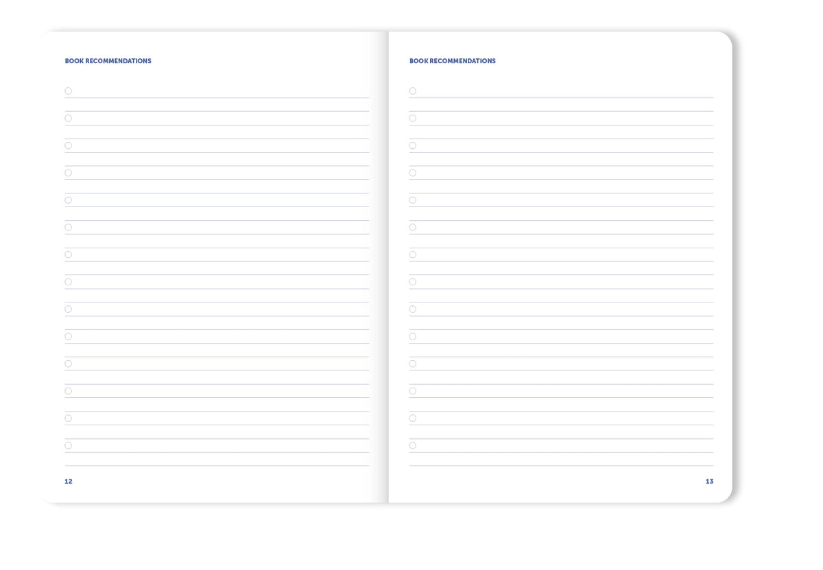 Inside spread of a reading journal with prompts for quick description, favorite quote, what I enjoyed, passages to remember with page numbers, rating out of ten