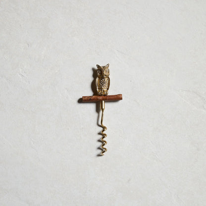 The Gilded Corkscrew from the Whimsy Bar collection with owl figure on branch-like handle, cast in gold-finished aluminum, from WILLAGE