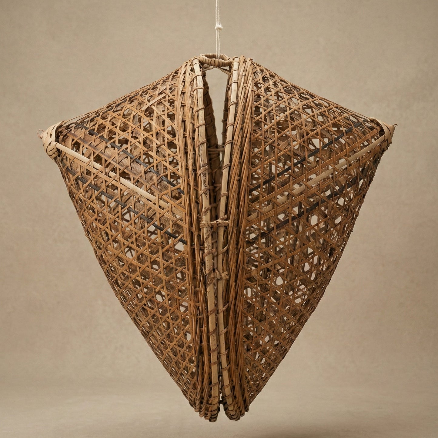 The Knup ancestral bamboo canopy lampshade showing intricate hand-woven lattice pattern, made by Khasi weavers in Meghalaya India, from WILLAGE