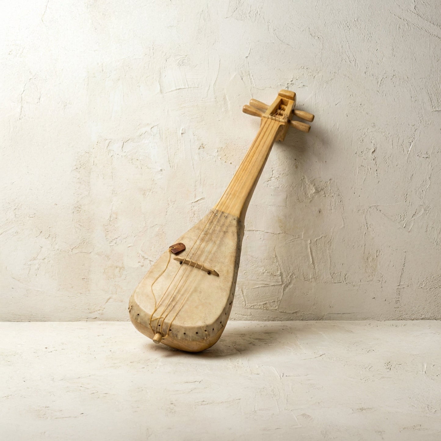 The Long Voice hand-carved Khasi folk string instrument with elongated neck and stretched skin soundboard, carved by Rani Maring in Pahambir village, Meghalaya India, from WILLAGE