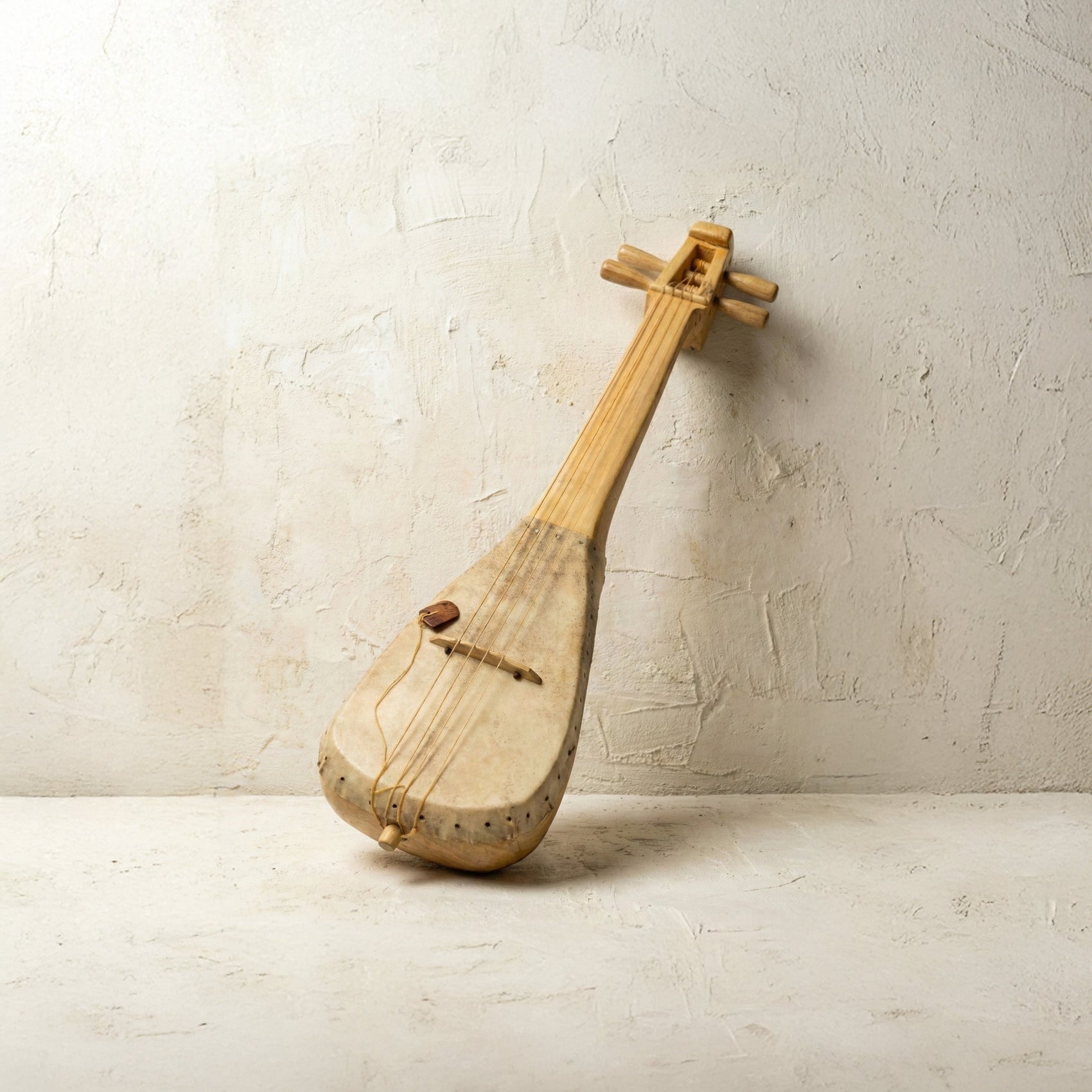 The Long Voice hand-carved Khasi folk string instrument with elongated neck and stretched skin soundboard, carved by Rani Maring in Pahambir village, Meghalaya India, from WILLAGE
