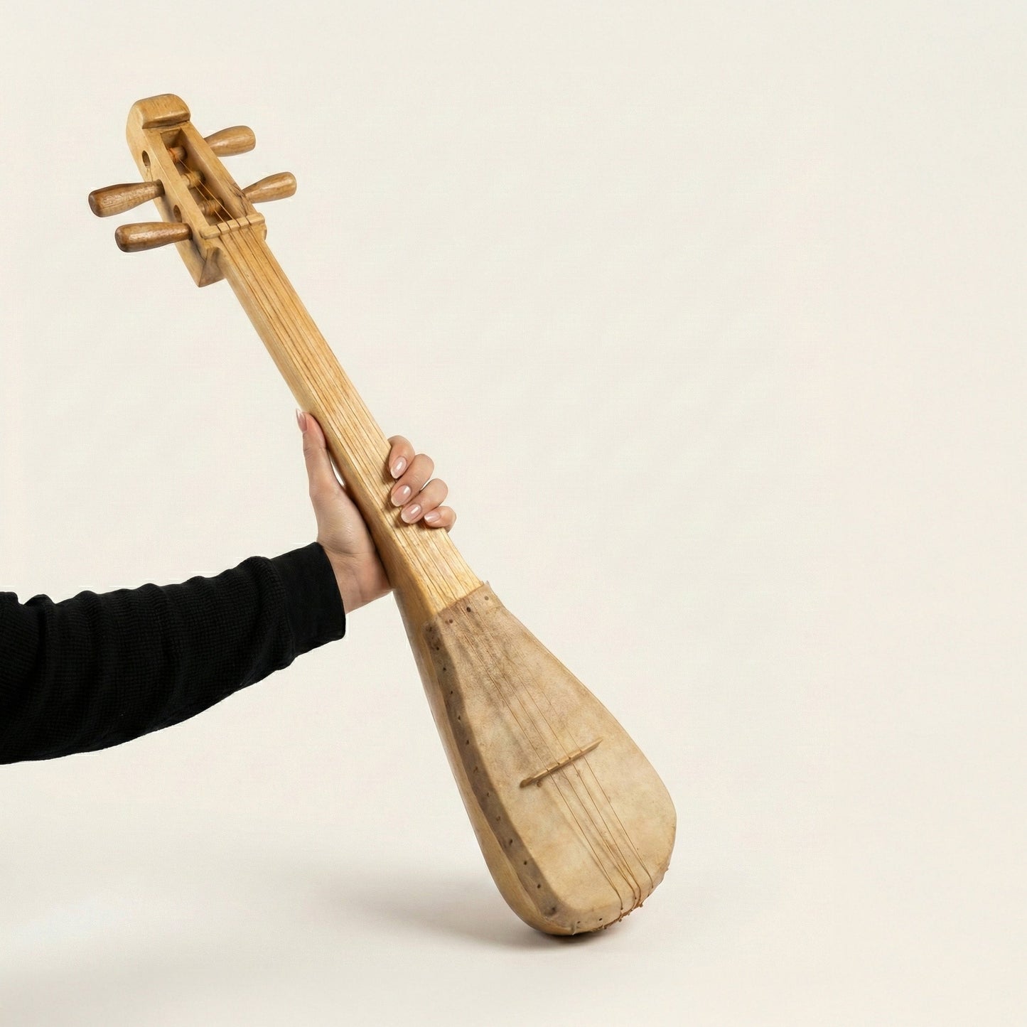The Long Voice folk string instrument neck and tuning detail carved from fallen forest wood of Ri-Bhoi