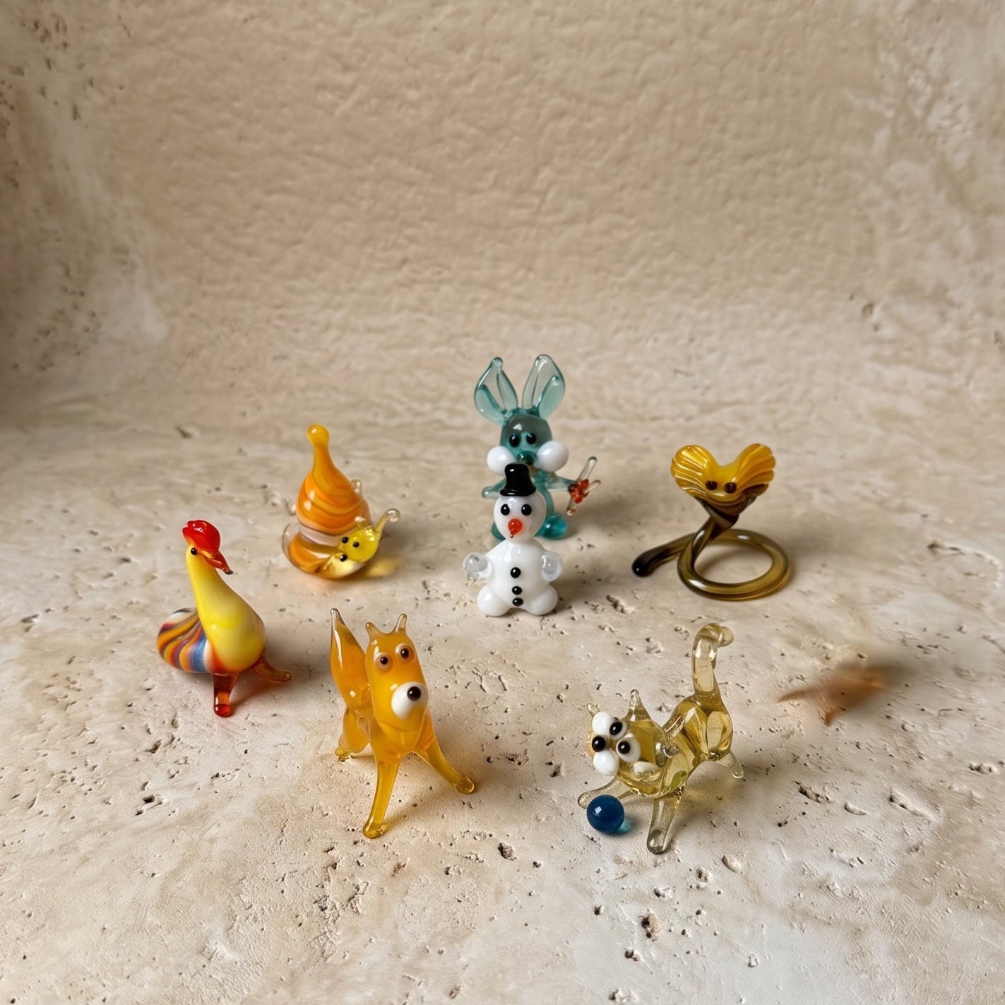 Alternate view of The Farmyard miniature glass figurine set showing all 10 pieces arranged in a group