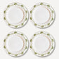 Four Olive Bloom dinner plates showing green floral pattern, hand-painted ceramic tableware 