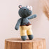 Rocky the Rhino hand-crocheted amigurumi with khaki shorts and leaf accent, handcrafted by The Hobbyt in India, from WILLAGE