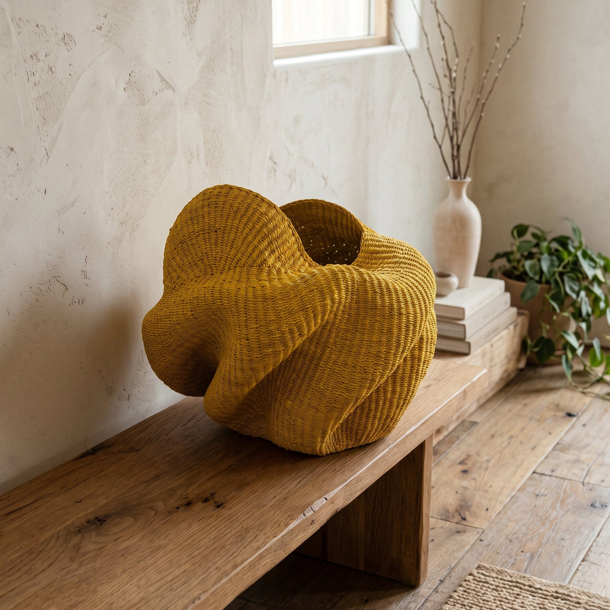 The Sunfold — Yellow Bolga Sculpture Basket
