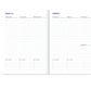 Open diary showing a week-on-two-pages layout with lined columns for each day and a “not to forget” checklist under each