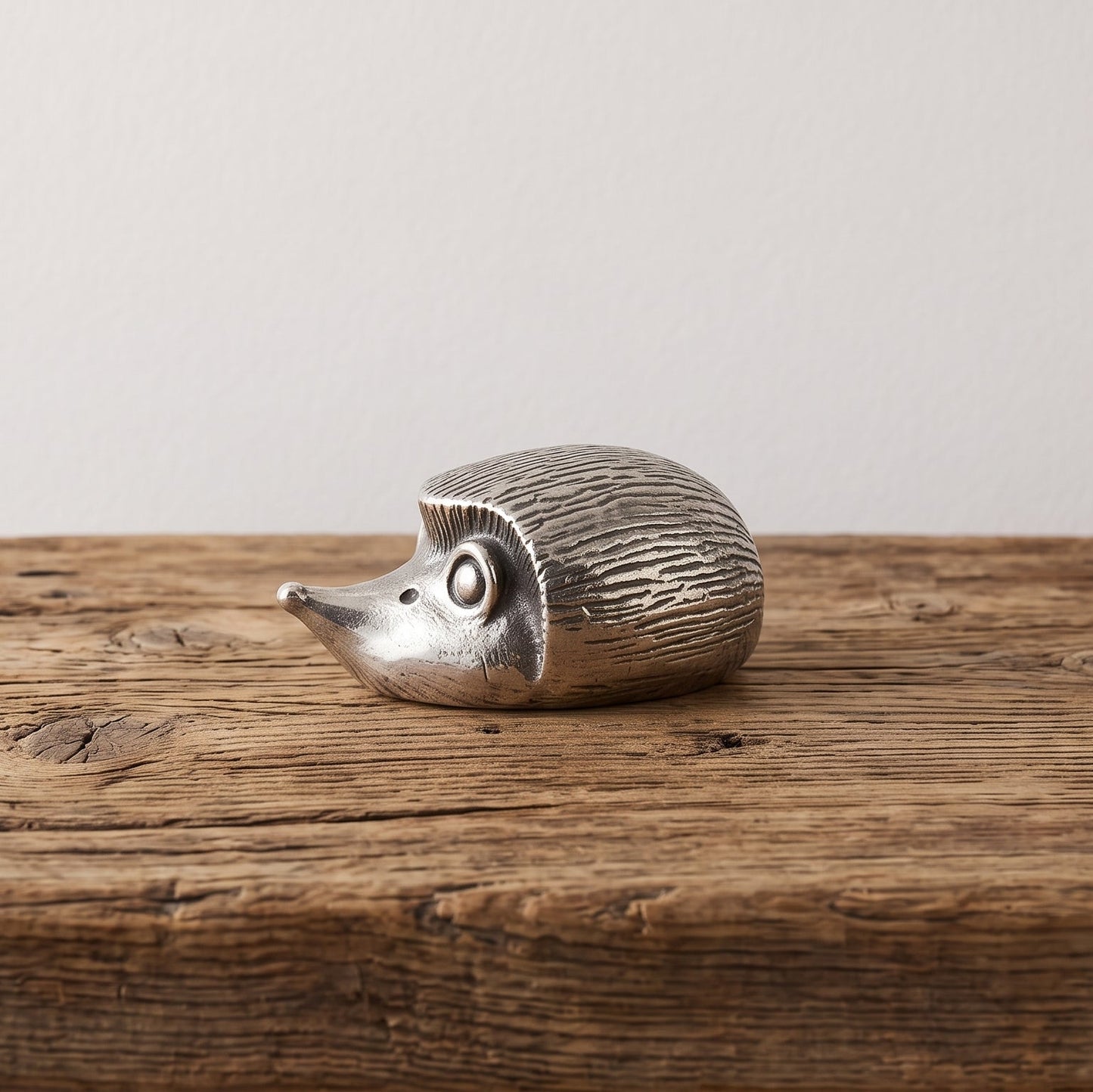 Miniature pewter hedgehog netsuke resting