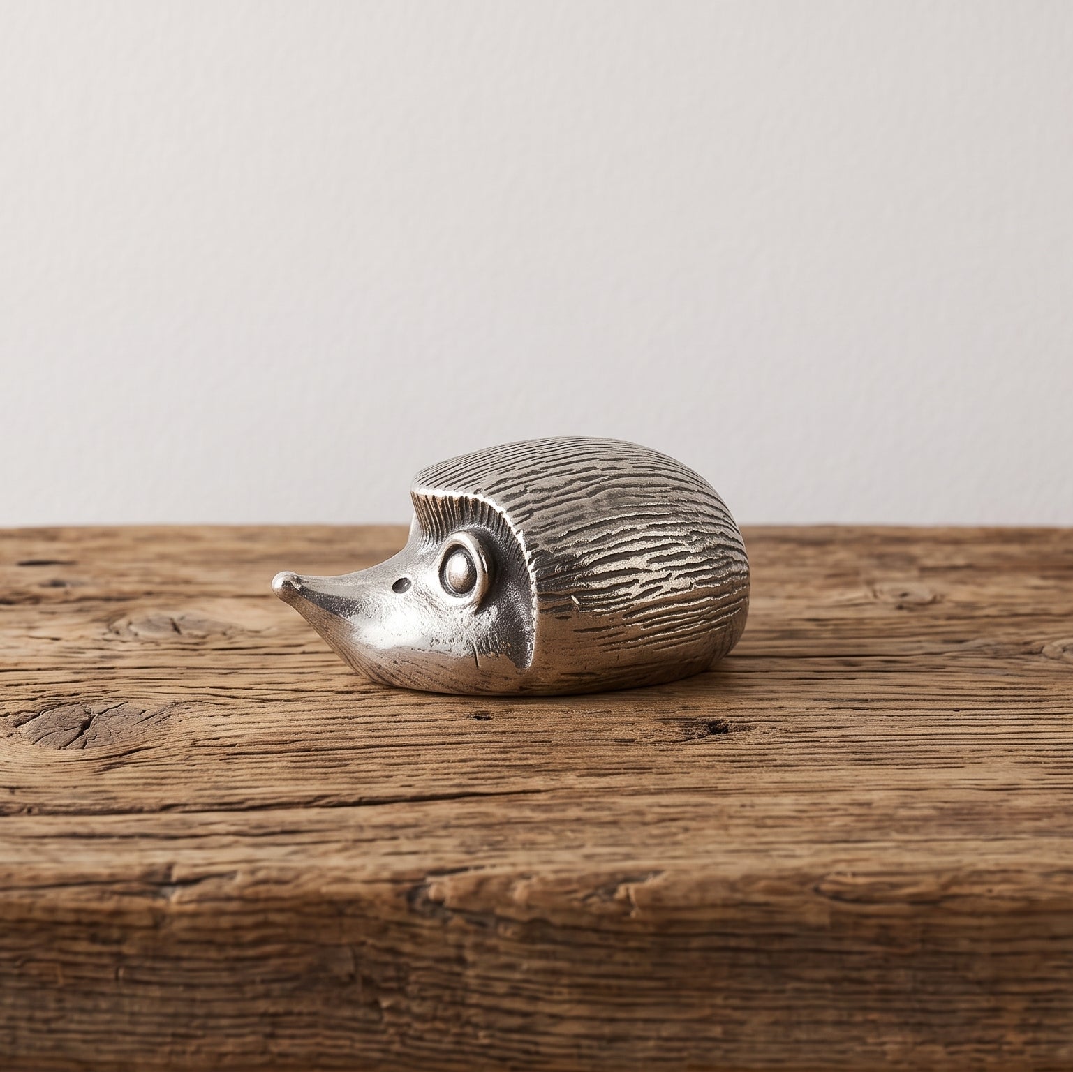Miniature pewter hedgehog netsuke resting
