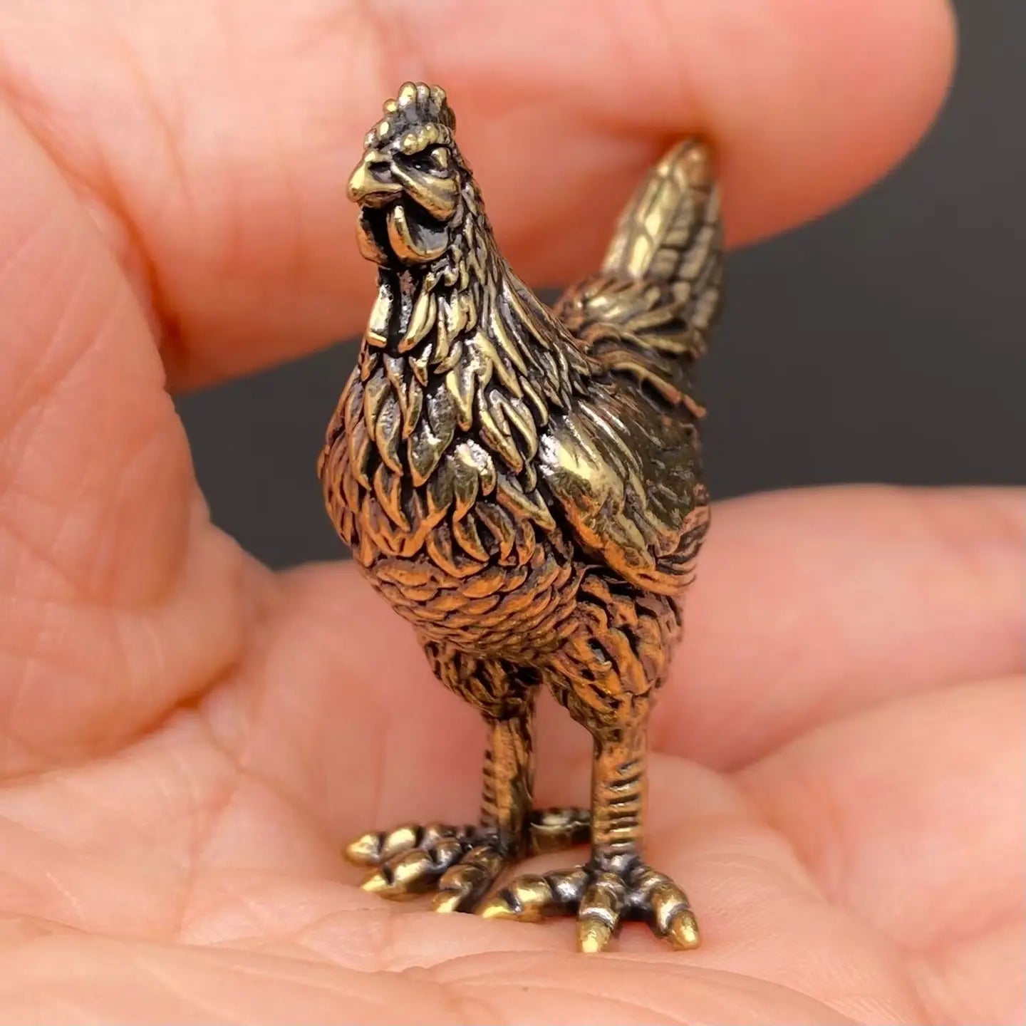The Vigilant Nurturer miniature brass hen in a watchful pose, with detailed feathers and warm aged patina, from the WILLAGE Tiny Objects collection