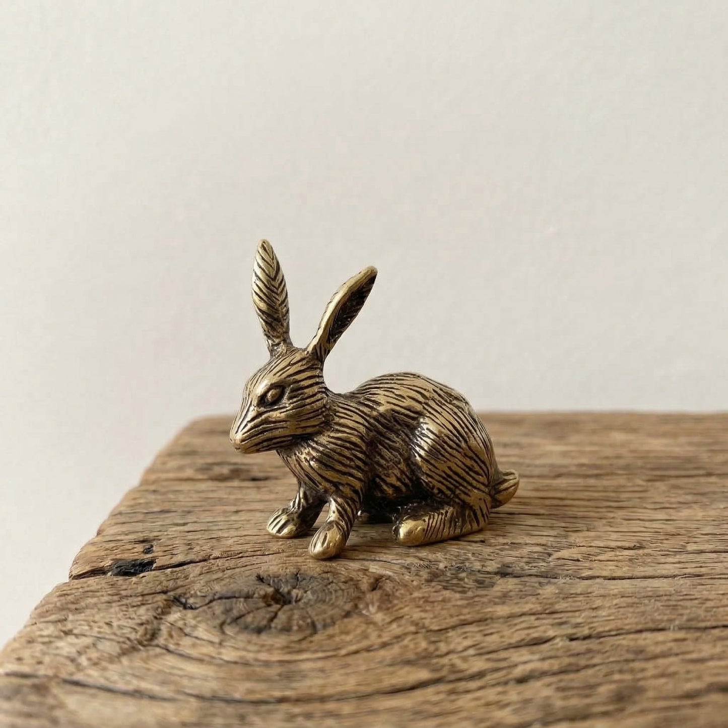 The Vigilant Seeker miniature brass rabbit with detailed fur texture and golden patina against a neutral background
