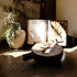 Vintage Turkish timber mortar styled on a wooden surface with open book and plants, hand-carved vintage piece from WILLAGE Old Souls Collection
