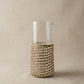 The Weaver's Carafe recycled glass carafe with hand-woven cane sleeve showing natural weave pattern, handcrafted in India, from WILLAGE