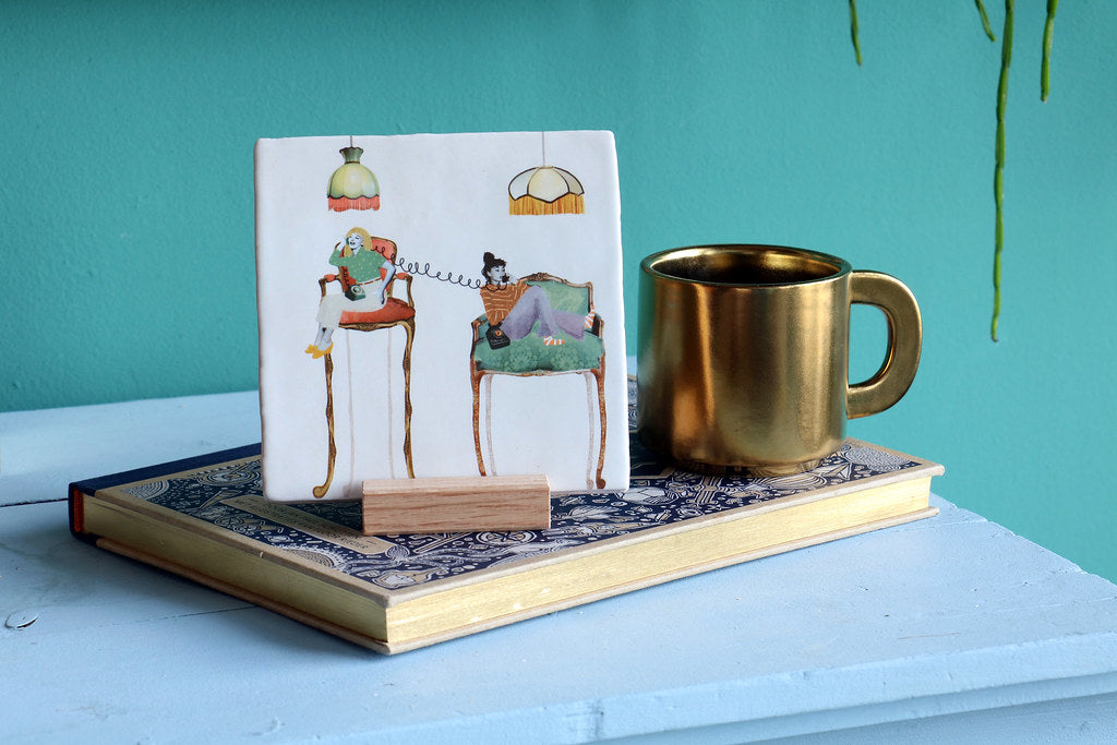 Two friends having a Chit-Chat - Decorative Ceramic Tile