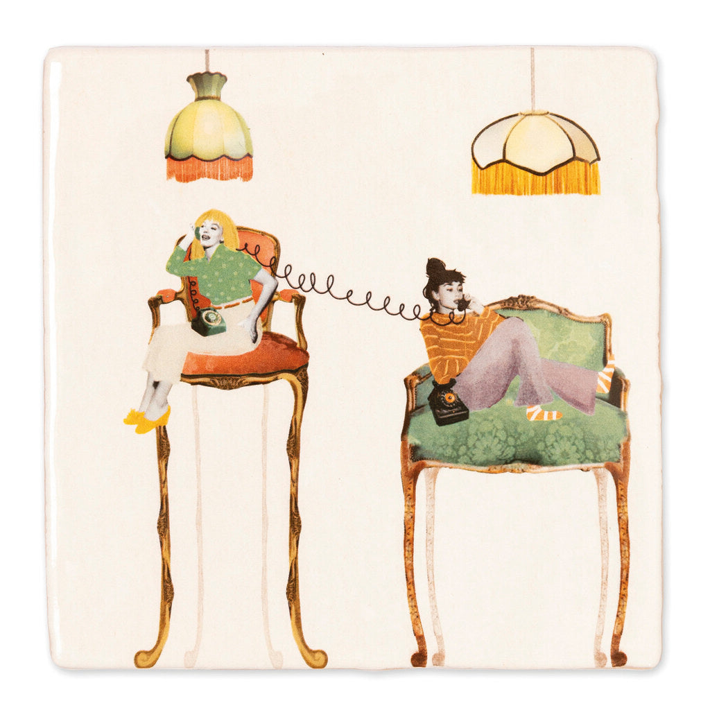 Two friends having a Chit-Chat - Decorative Ceramic Tile