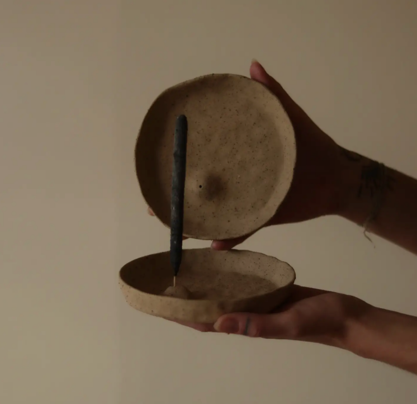 Hand-built incense holder made from raw clay by Conrad and Dina