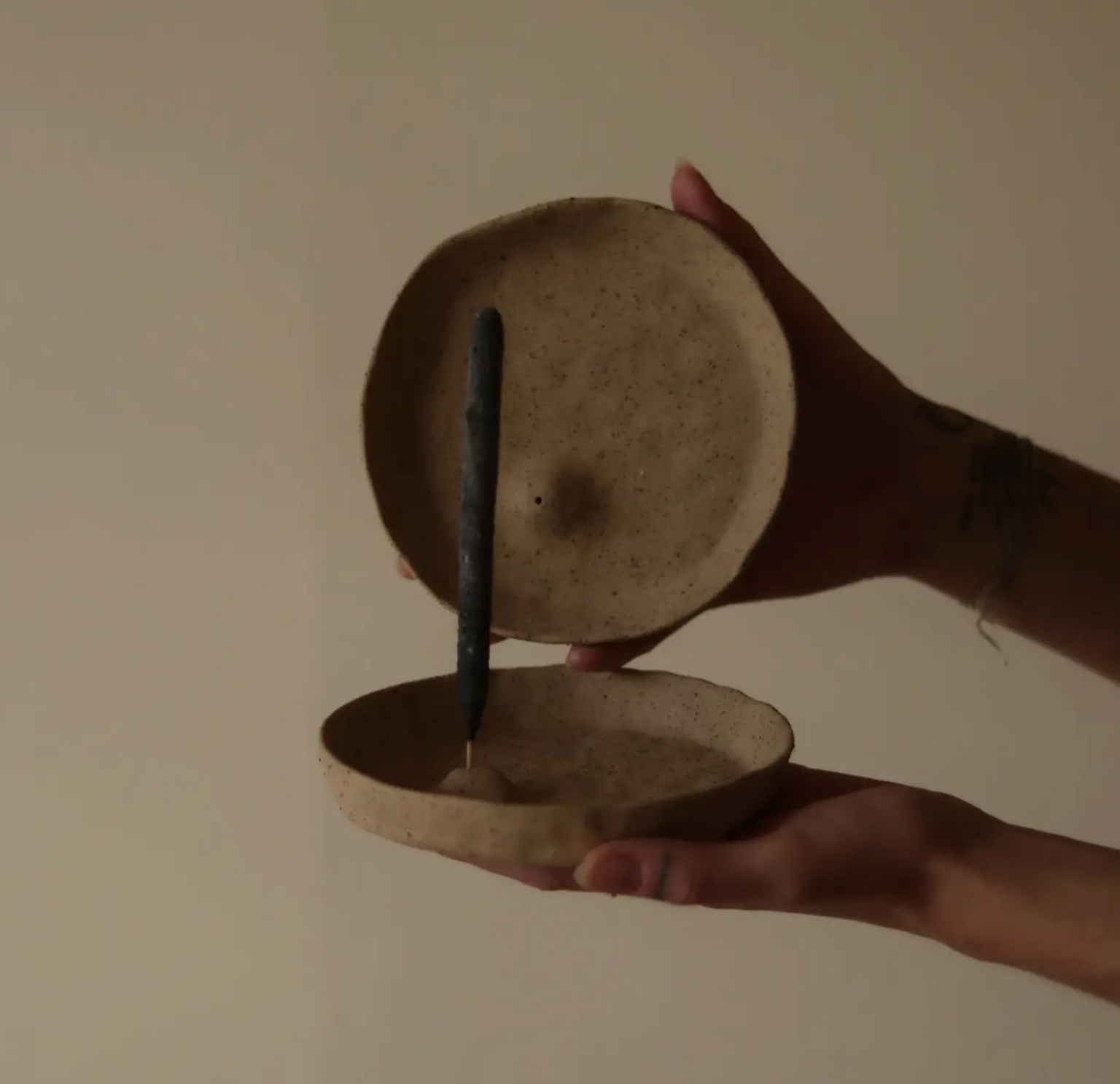 Hand-built incense holder made from raw clay by Conrad and Dina