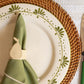 Hand-painted ceramic dinner plate with olive green floral design by Raquel Souza