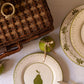 Artisan pear plate with vintage polka dot rim, handmade in Portugal
