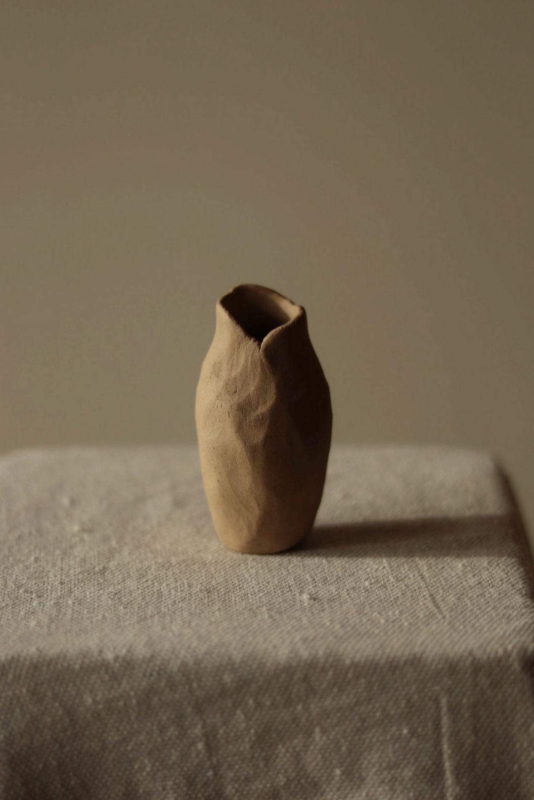 Minimalist clay bud vase handmade from natural materials